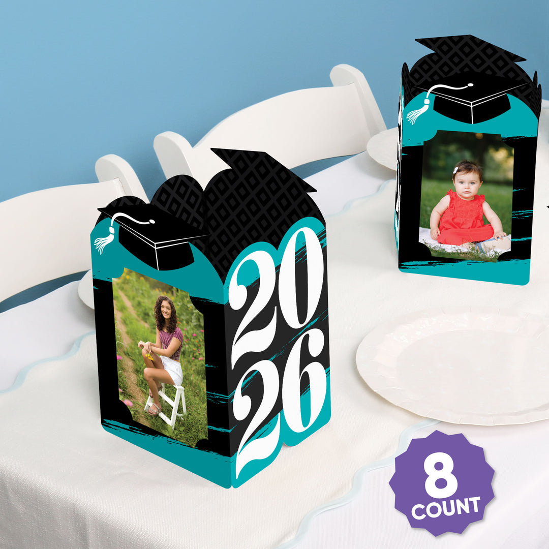 Set of 8 teal graduation photo centerpieces included