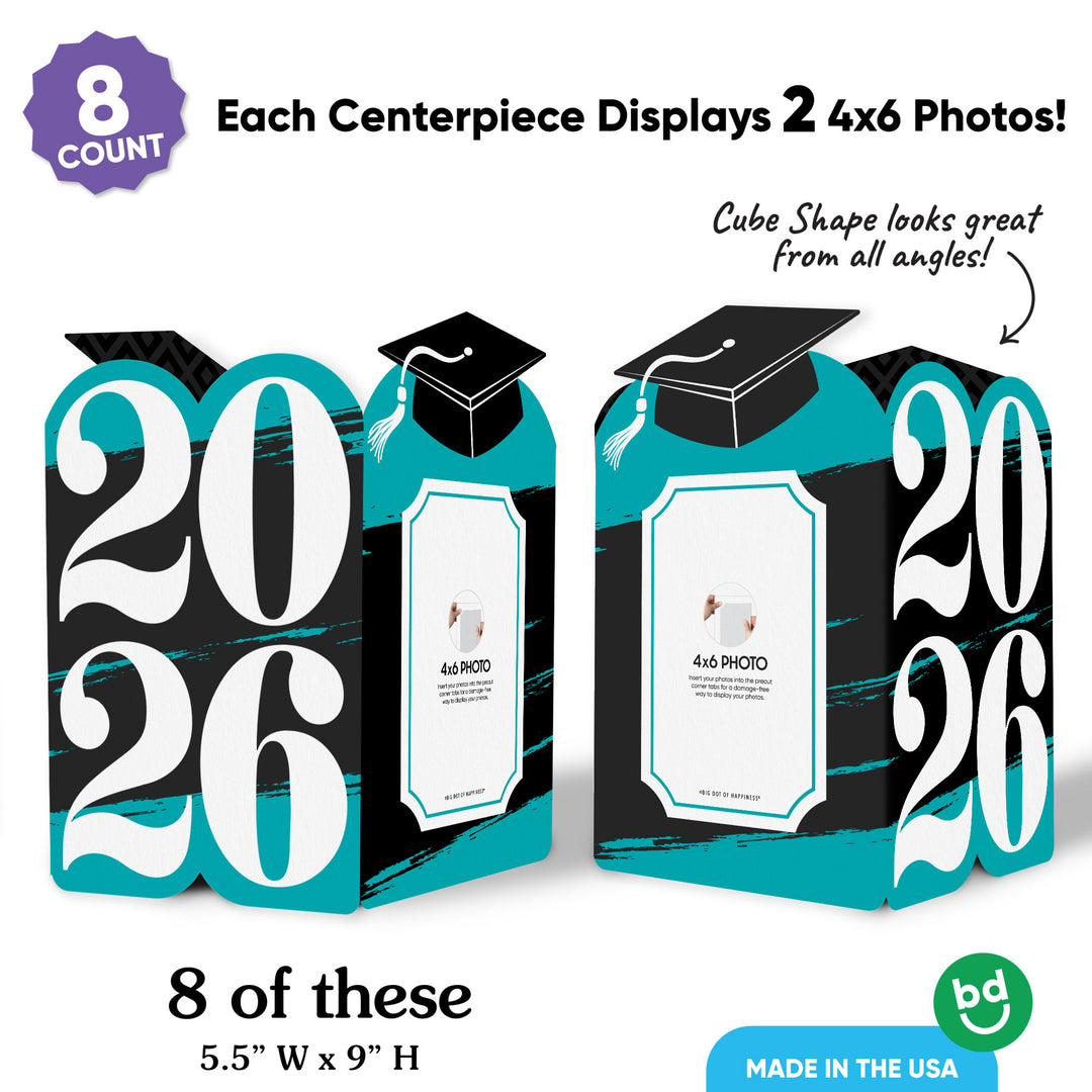 Teal photo holder centerpiece showing photo tabbing detail