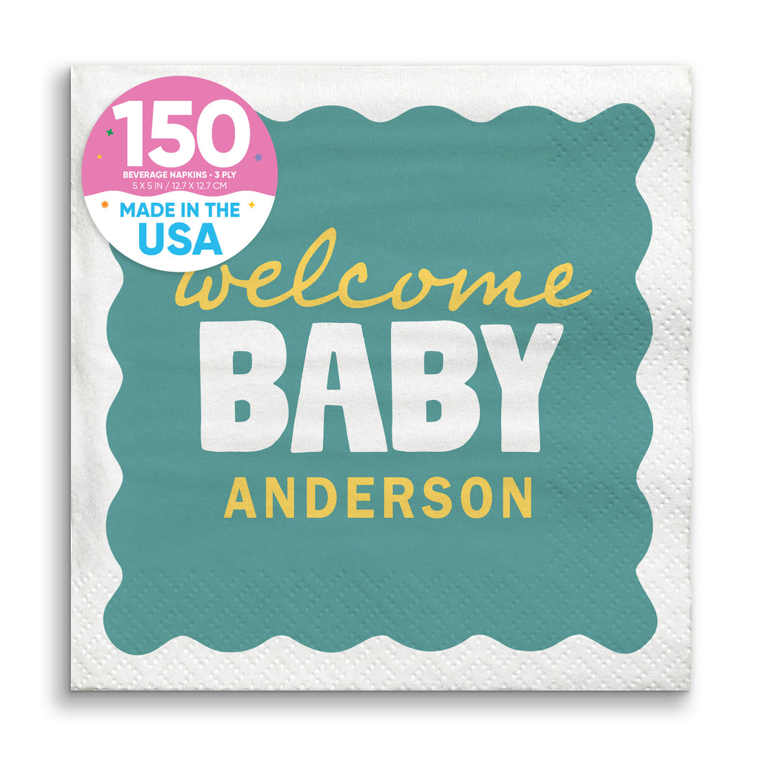 Teal and yellow baby shower beverage napkins 150 count main image 