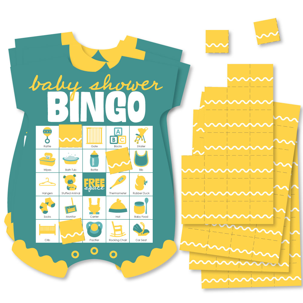 Teal and yellow baby bingo game set main image 