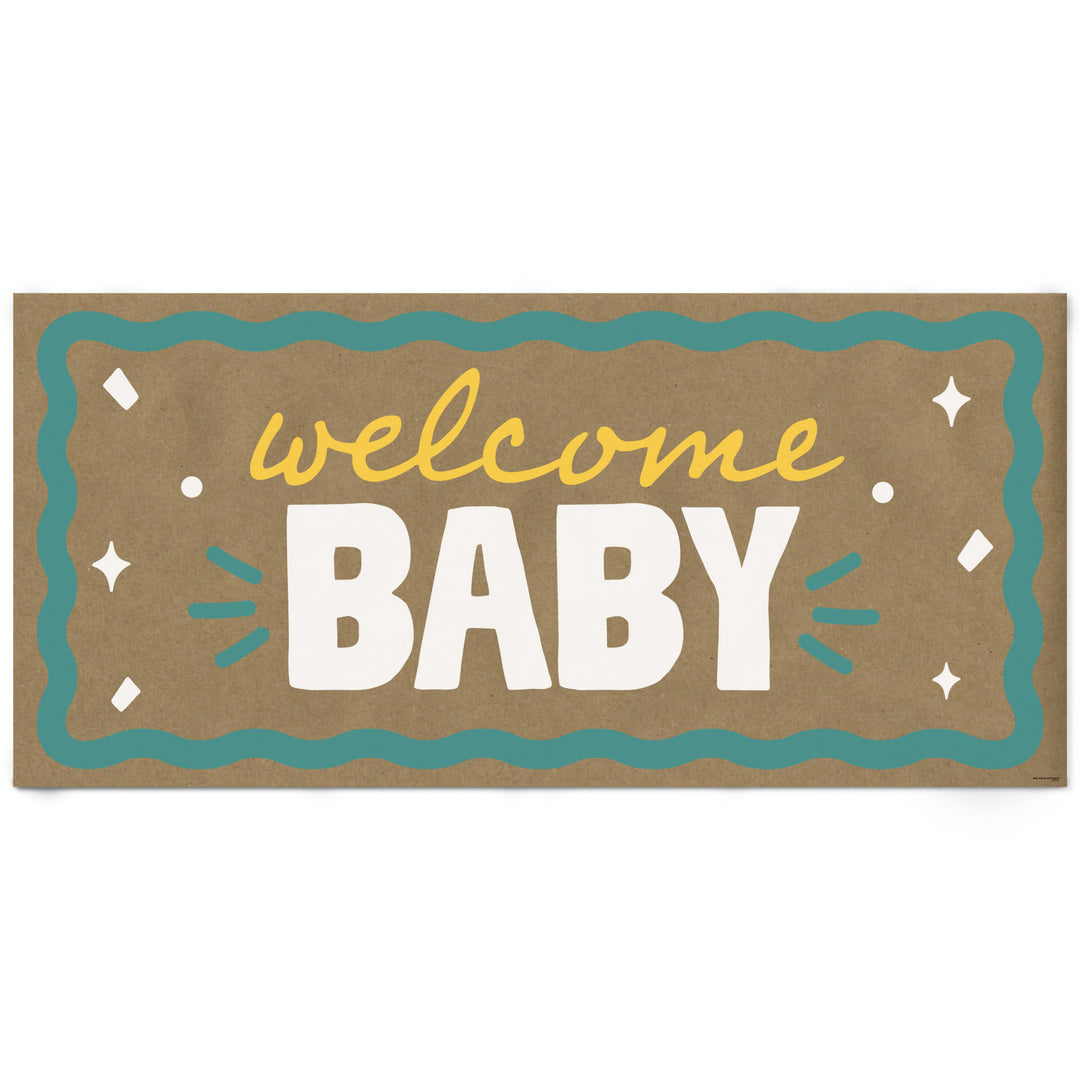 Teal and yellow welcome baby banner main image 