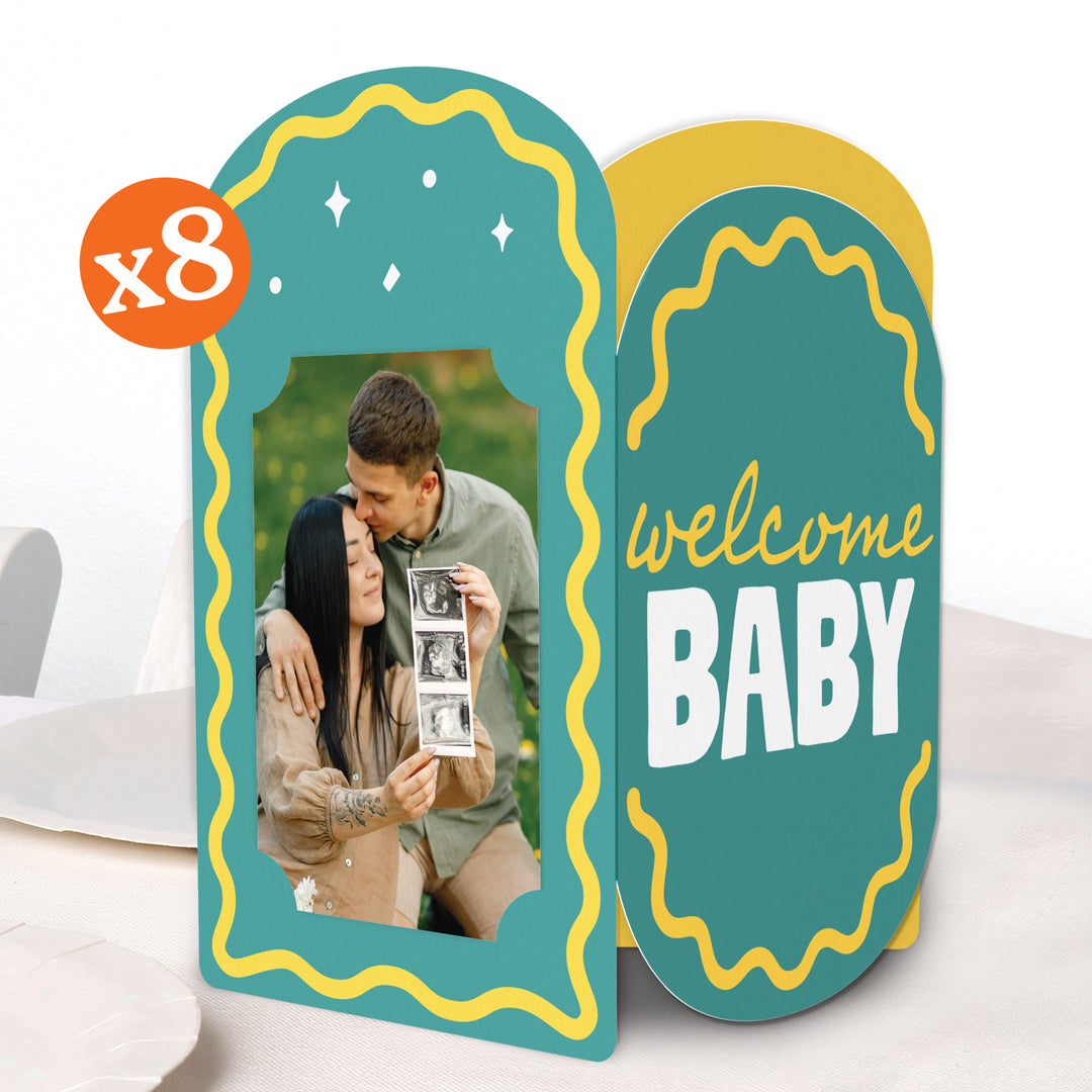 Teal and yellow baby shower photo centerpieces main image 