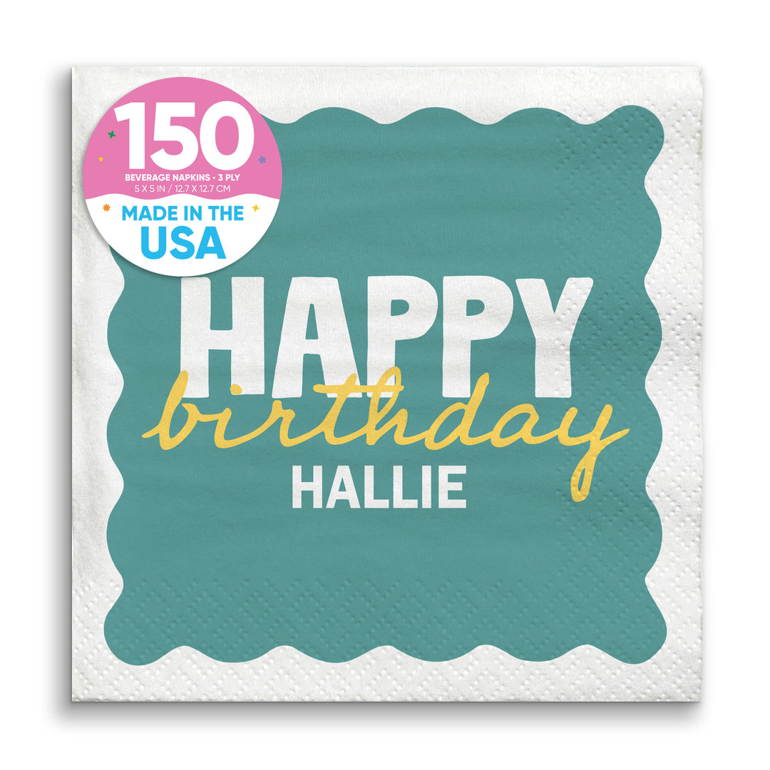 Teal and yellow birthday beverage napkins 150 count main image 