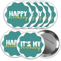 Teal and yellow wavy birthday buttons set main image