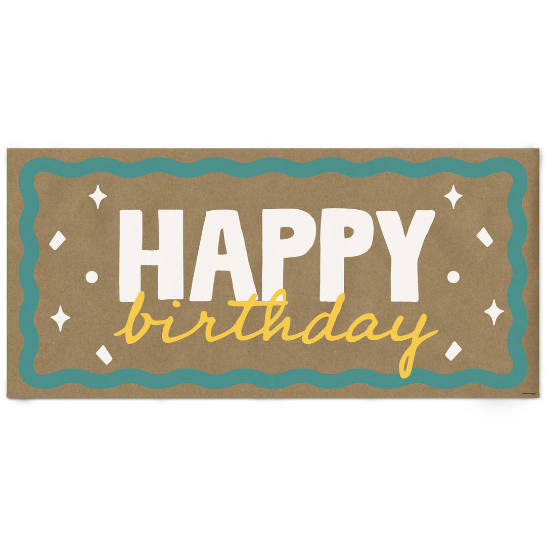 Teal and yellow birthday kraft banner main image