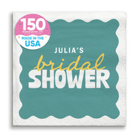 Teal Green and Yellow Custom bridal shower beverage napkins 150 Count