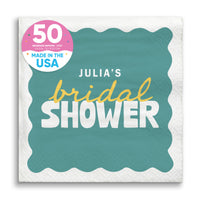 Teal Green and Yellow Custom bridal shower beverage napkins 50 Count