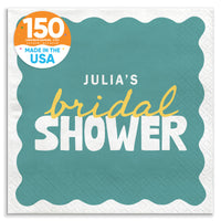 Teal Green and Yellow Custom bridal shower beverage napkins 150 Count