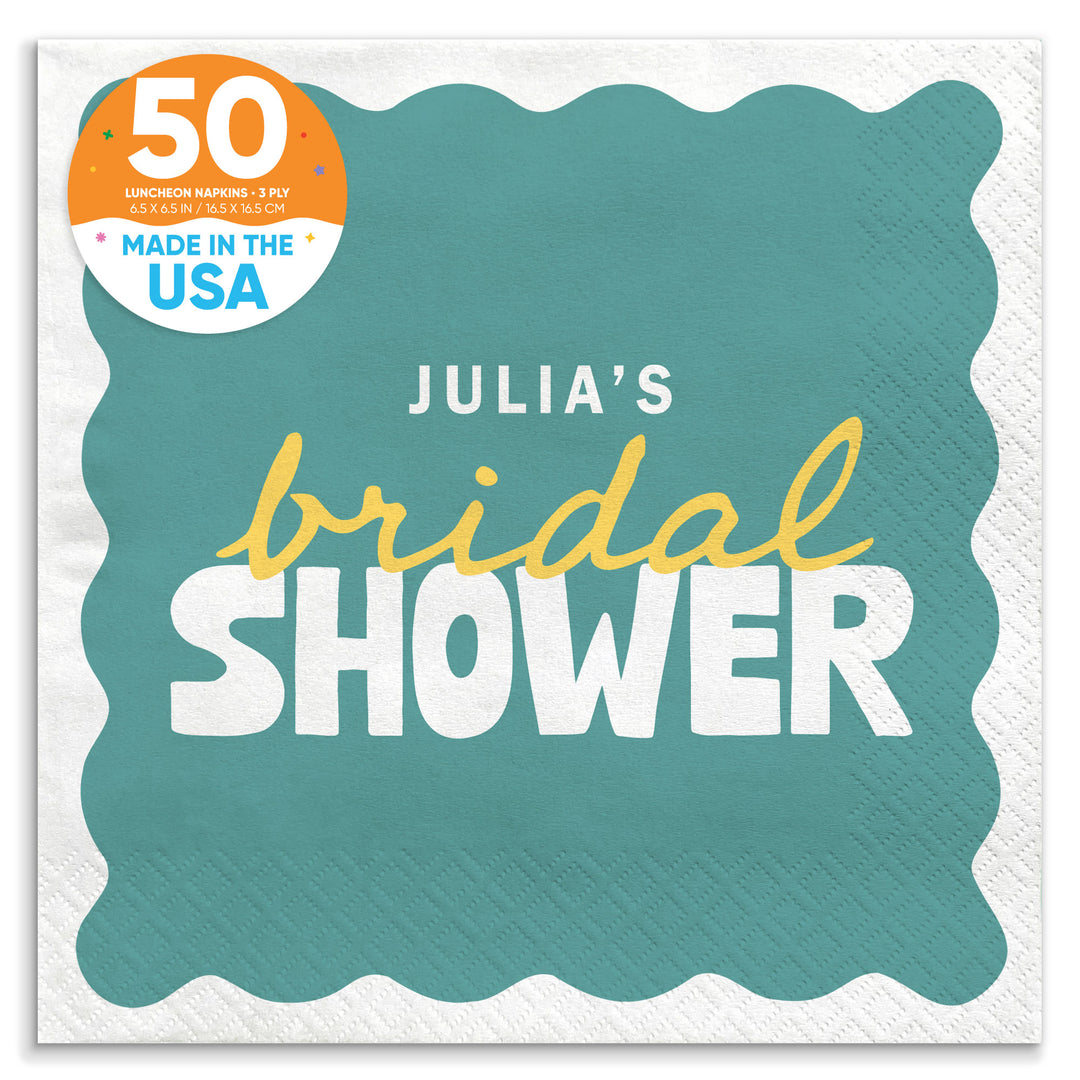 Teal Green and Yellow Custom bridal shower luncheon napkins 50 Count