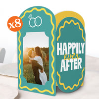 Teal and yellow bridal photo centerpieces main image