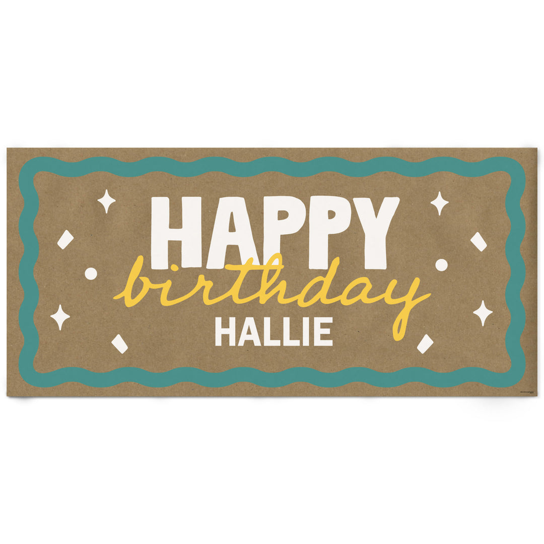 Teal and yellow custom birthday kraft banner main image