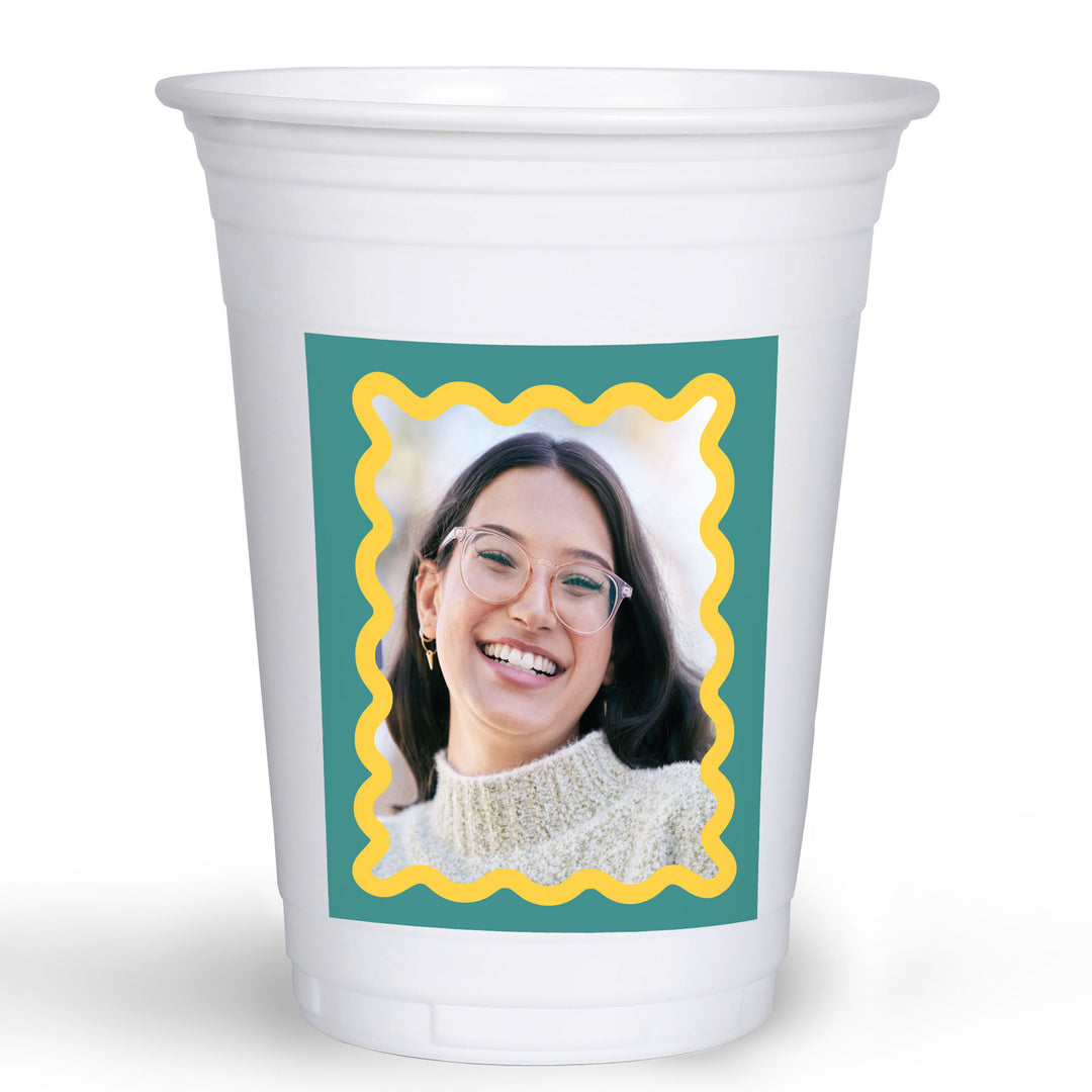Teal and yellow custom party cups set main image 