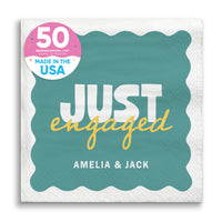 Teal green and Yellow Custom engagement party beverage napkins 50 Count