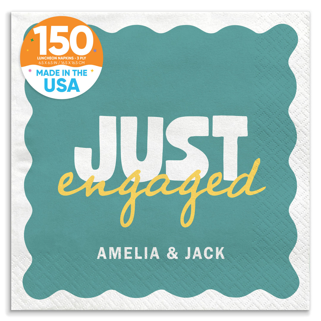 Teal green and Yellow Custom engagement party luncheon napkins 150 Count