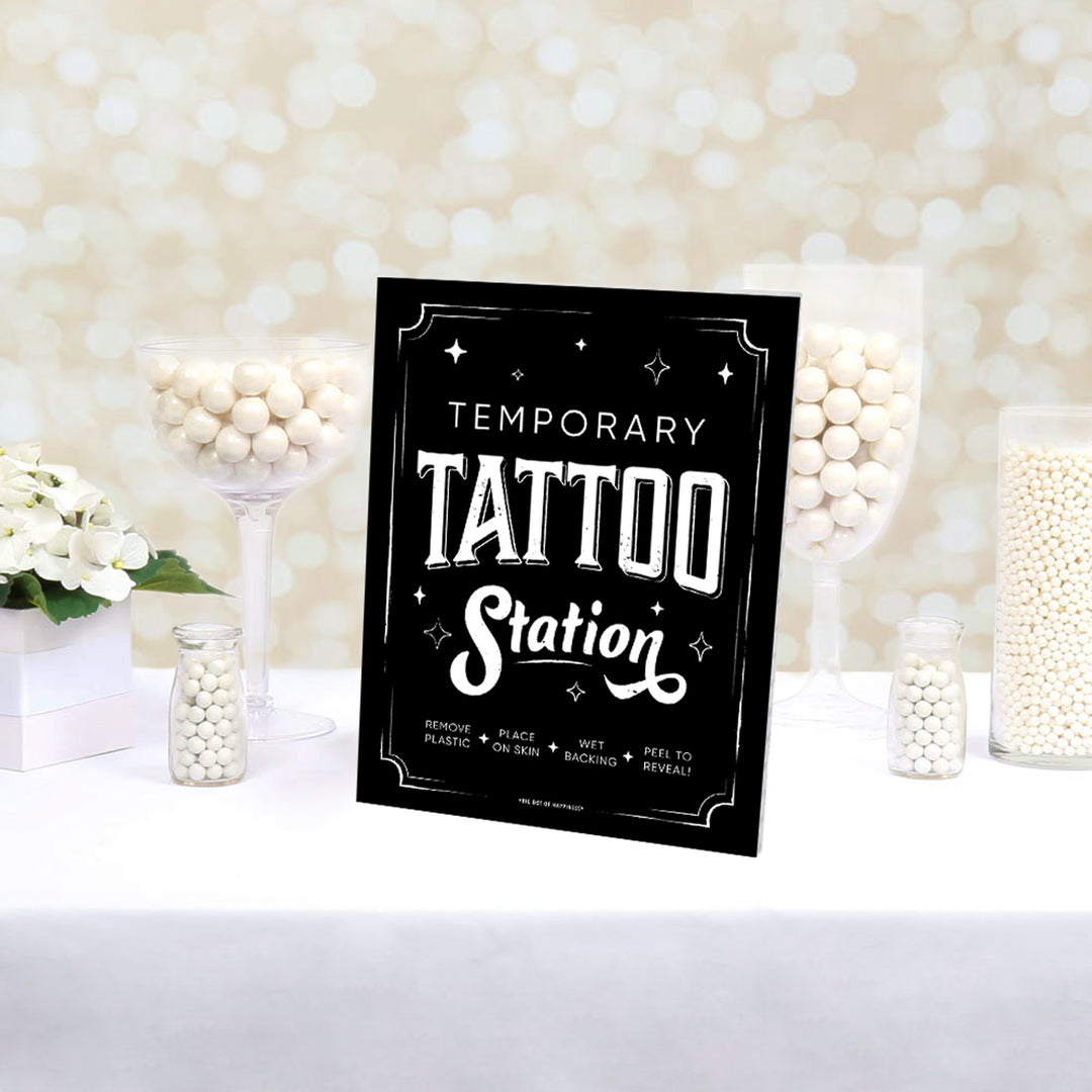 Temporary Tattoo Station Sign - Black & White
