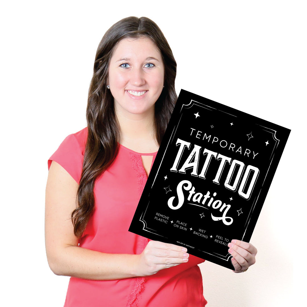 Temporary Tattoo Station Sign - Black & White