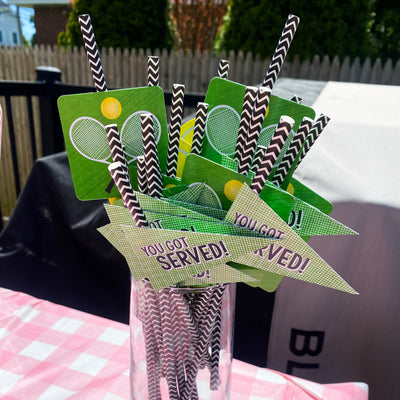 You Got Served - Tennis - Paper Straw Decor - Baby Shower or Birthday Party Striped Decorative Straws - Set of 24