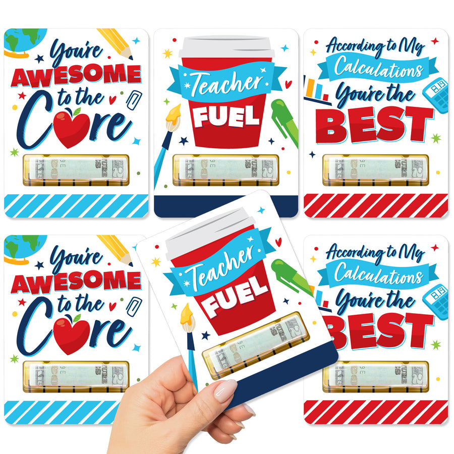 Thank You Teachers - DIY Assorted Teacher Appreciation Cash Holder Gift - Funny Money Cards - Set of 6