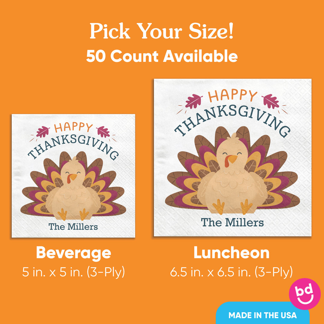 Custom Text Napkins - Thanksgiving Turkey
