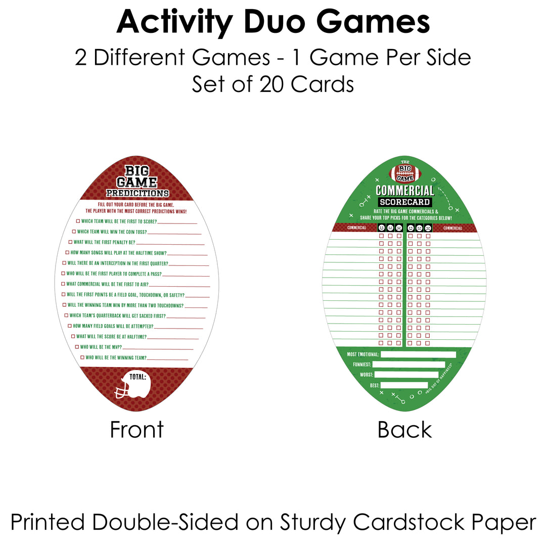 The Big Game - 2-in-1 Football Party Cards - Activity Duo Games - Set of 20