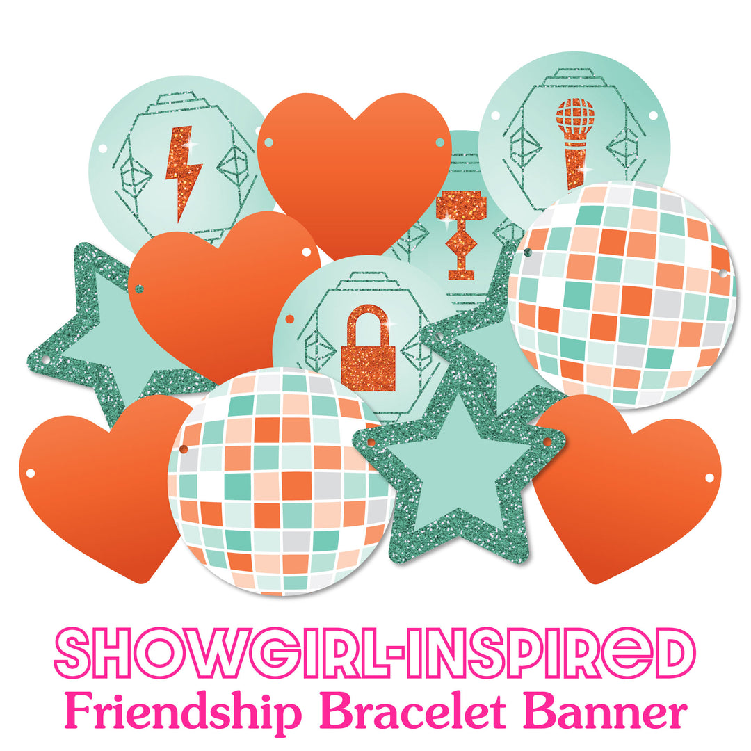 Birthday era banner close-up with mint disco balls and orange hearts