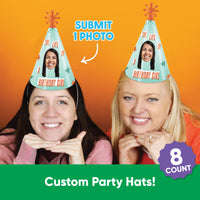 Set of eight custom photo showgirl birthday hats