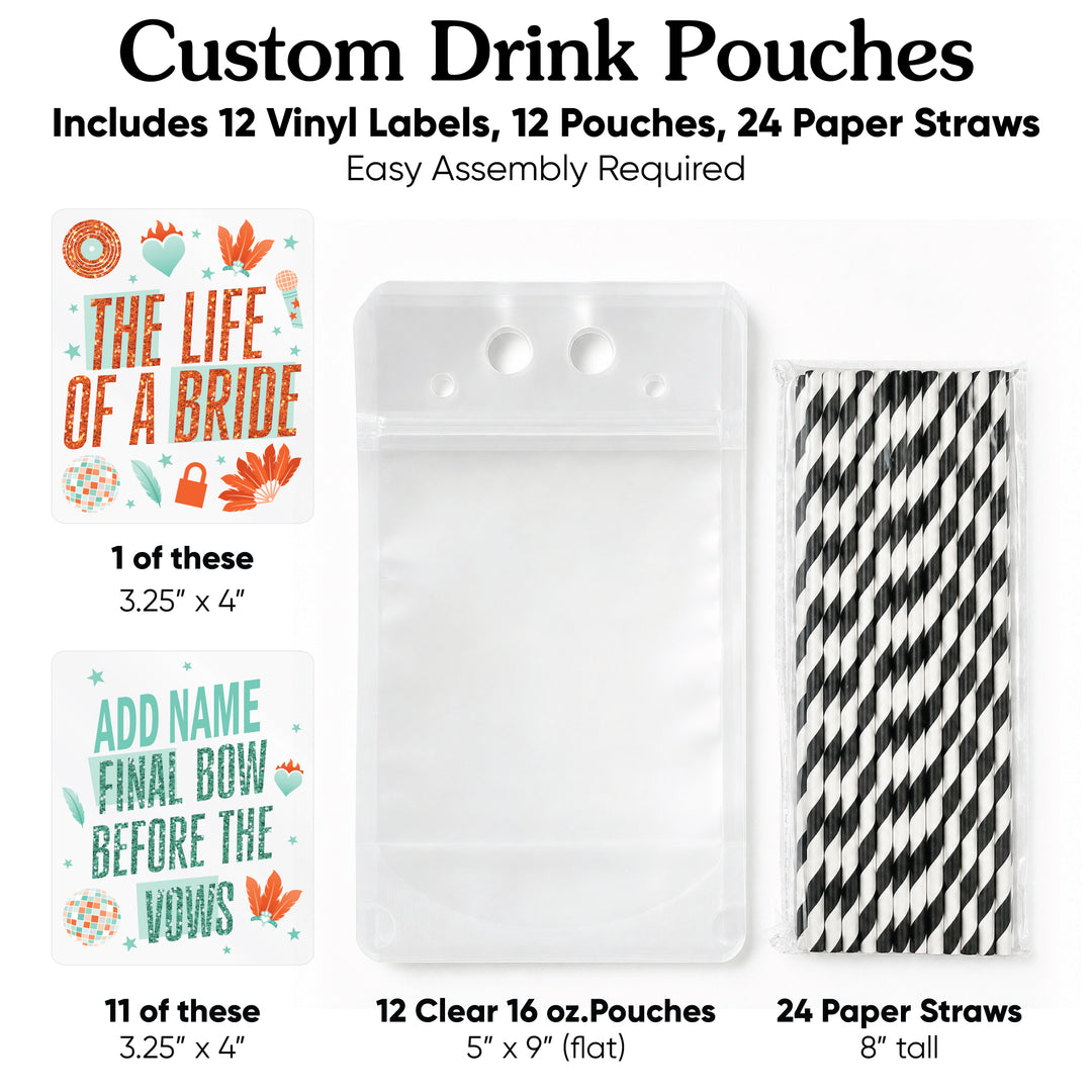 Custom Text Drink Pouches - The Life of a Bride - 12 Ct