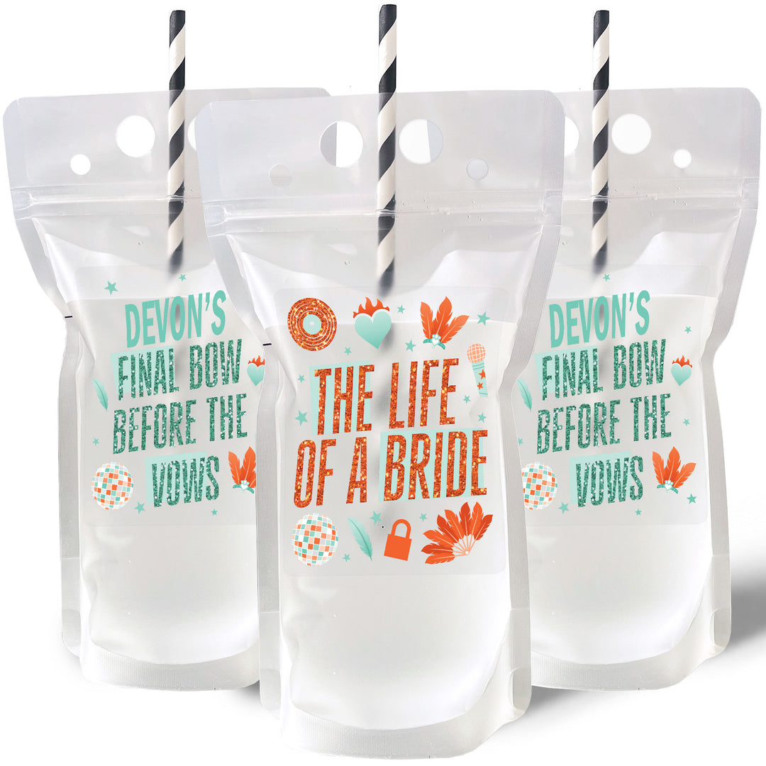 Custom Text Drink Pouches - The Life of a Bride - 12 Ct