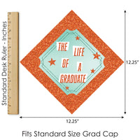 Graduation-themed decorative paper with 'The Life of a Graduate' text, shown with a ruler for scale.