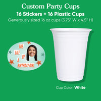 Set of 16 custom showgirl cups with matching stickers