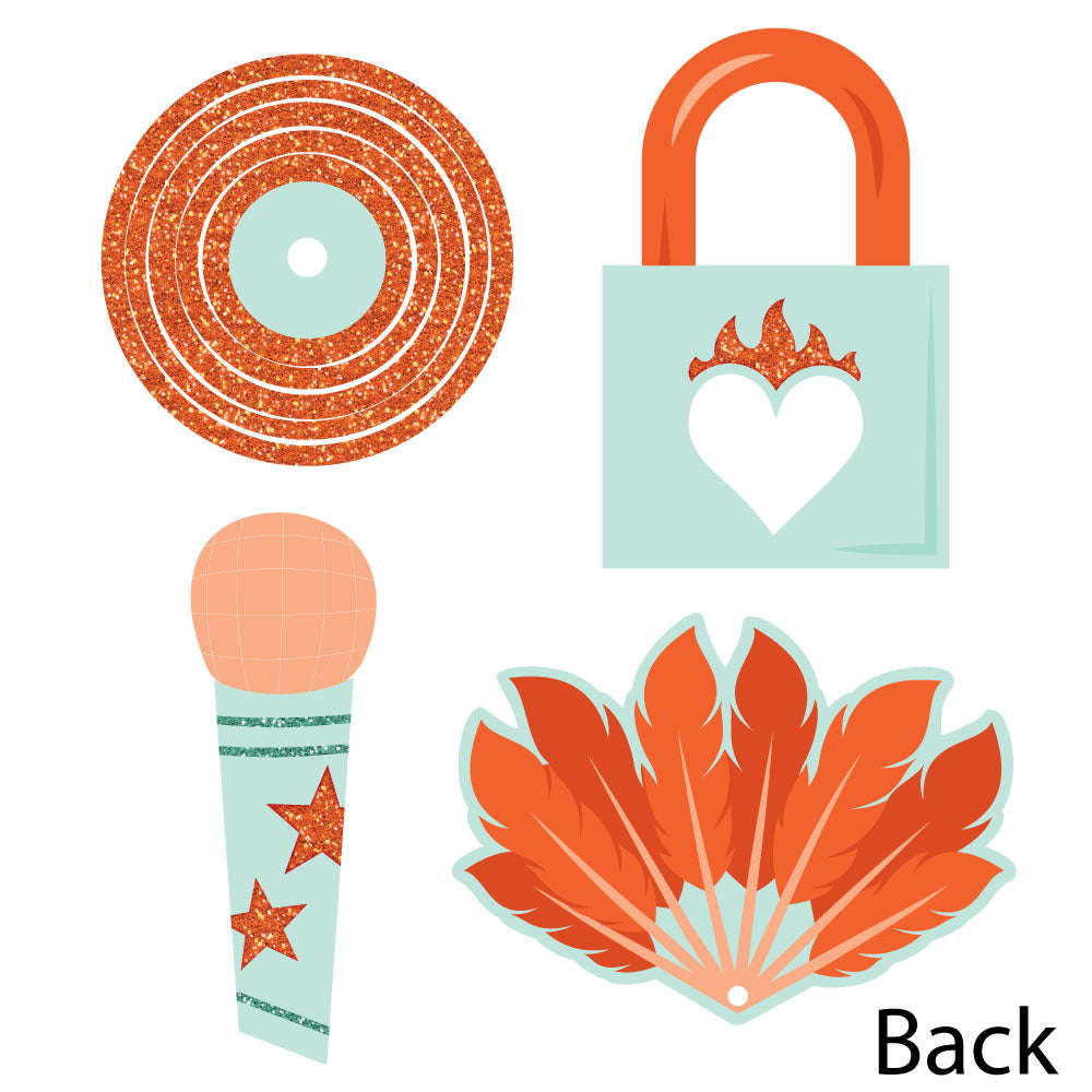Double-sided cardstock showgirl decorations with glitter-look print