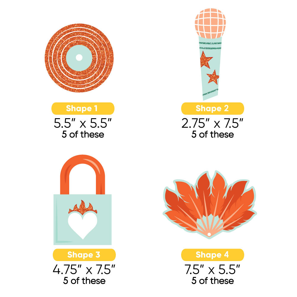 20 piece showgirl decoration kit with four coordinating shapes
