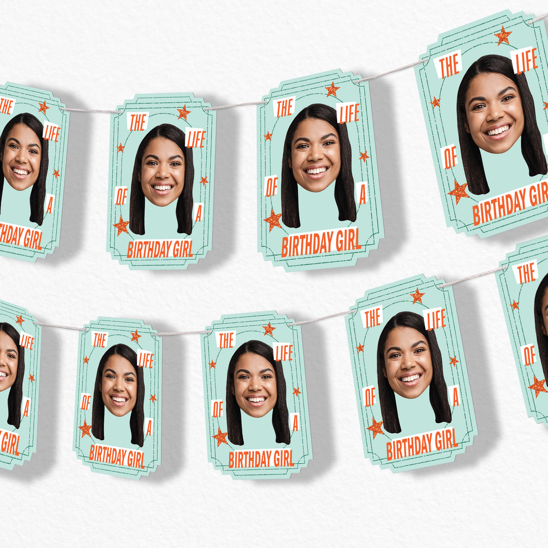 Custom The Life of a Party showgirl face garland banner