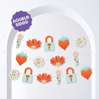 Double-sided showgirl banner pieces with glitter-look accents