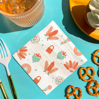 Showgirl napkin with disco ball and flaming heart artwork