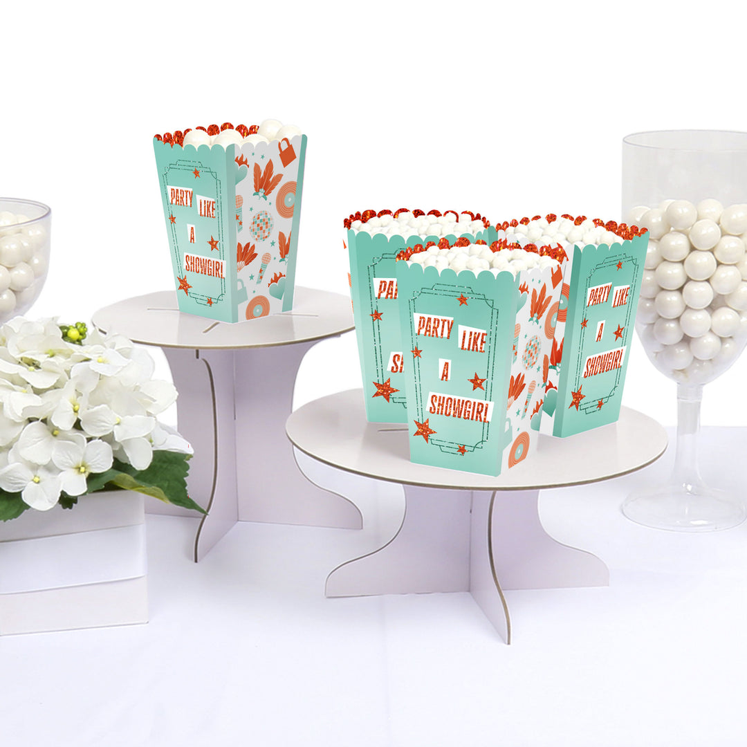 12 showgirl party popcorn boxes flat and assembled