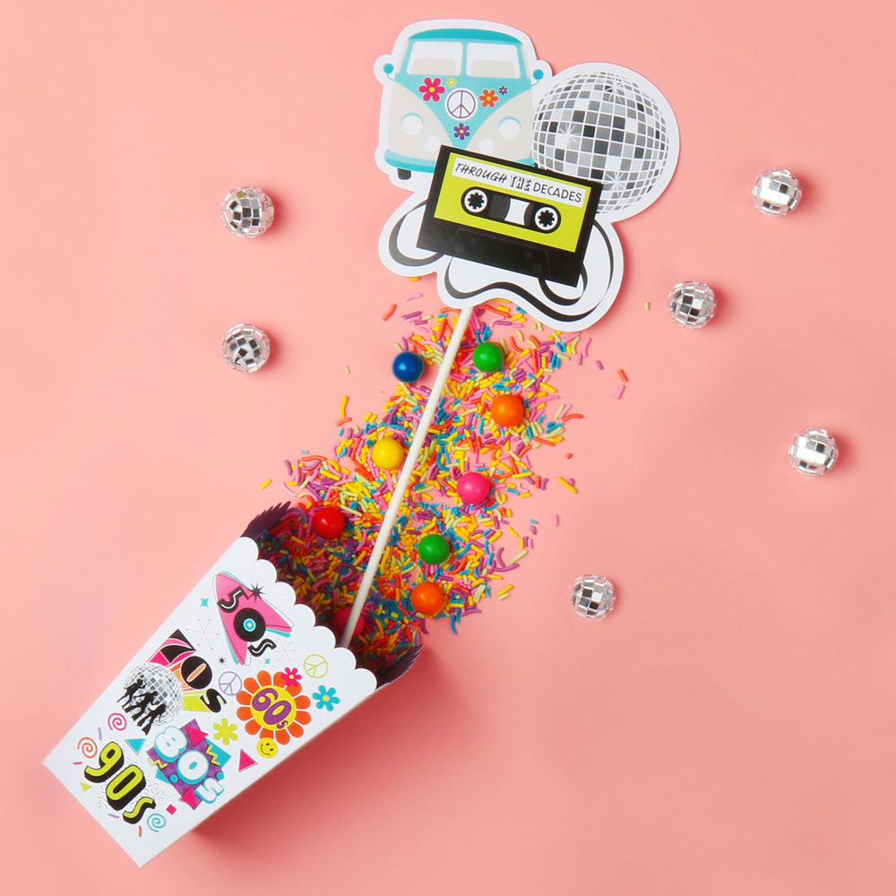 Through the Decades - 50s, 60s, 70s, 80s, and 90s Party Favor Popcorn Treat Boxes - Set of 12