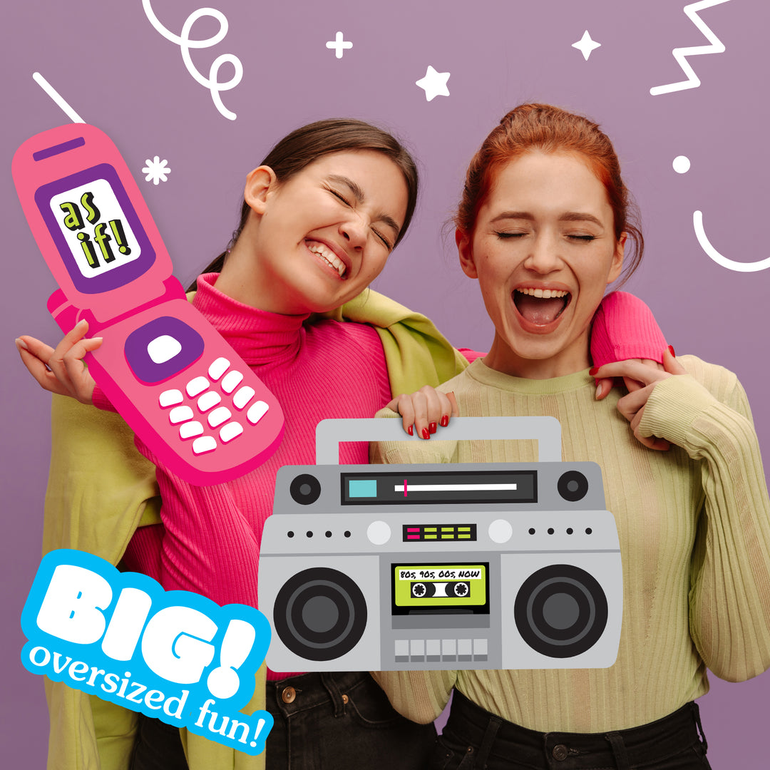 Through the Decades - Milkshake, Flip Phone, and Boom Box Decorations - 50s, 60s, 70s, 80s, and 90s Party Large Photo Props - 3 Pc
