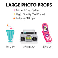 Through the Decades - Milkshake, Flip Phone, and Boom Box Decorations - 50s, 60s, 70s, 80s, and 90s Party Large Photo Props - 3 Pc