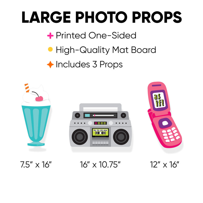 Through the Decades - Milkshake, Flip Phone, and Boom Box Decorations - 50s, 60s, 70s, 80s, and 90s Party Large Photo Props - 3 Pc