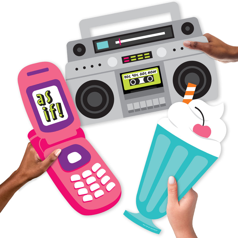 Through the Decades - Milkshake, Flip Phone, and Boom Box Decorations - 50s, 60s, 70s, 80s, and 90s Party Large Photo Props - 3 Pc