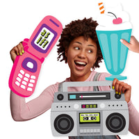 Through the Decades - Milkshake, Flip Phone, and Boom Box Decorations - 50s, 60s, 70s, 80s, and 90s Party Large Photo Props - 3 Pc