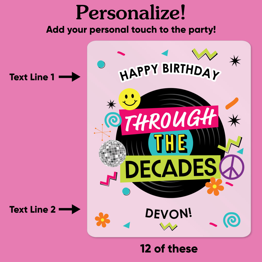 Custom Text Drink Pouches - Through the Decades - 12 Ct
