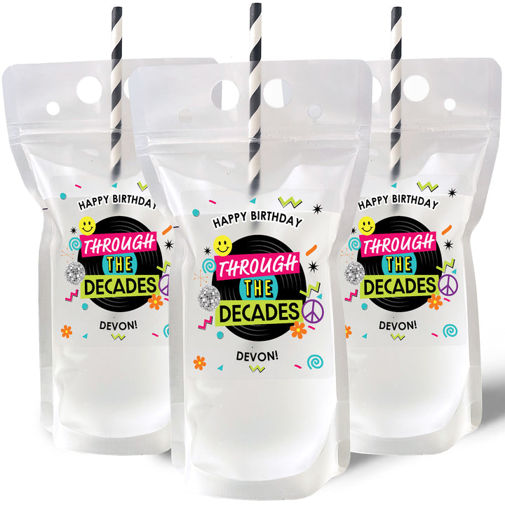 Custom Text Drink Pouches - Through the Decades - 12 Ct