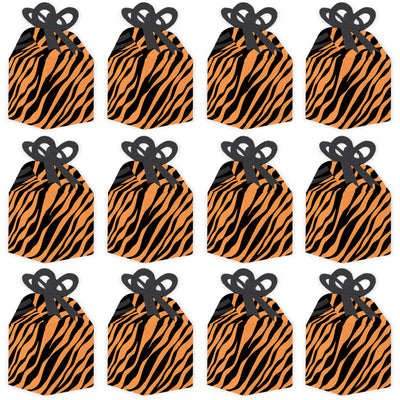 Tiger Print - Square Favor Gift Boxes - Jungle Party Bow Boxes - Set of 12