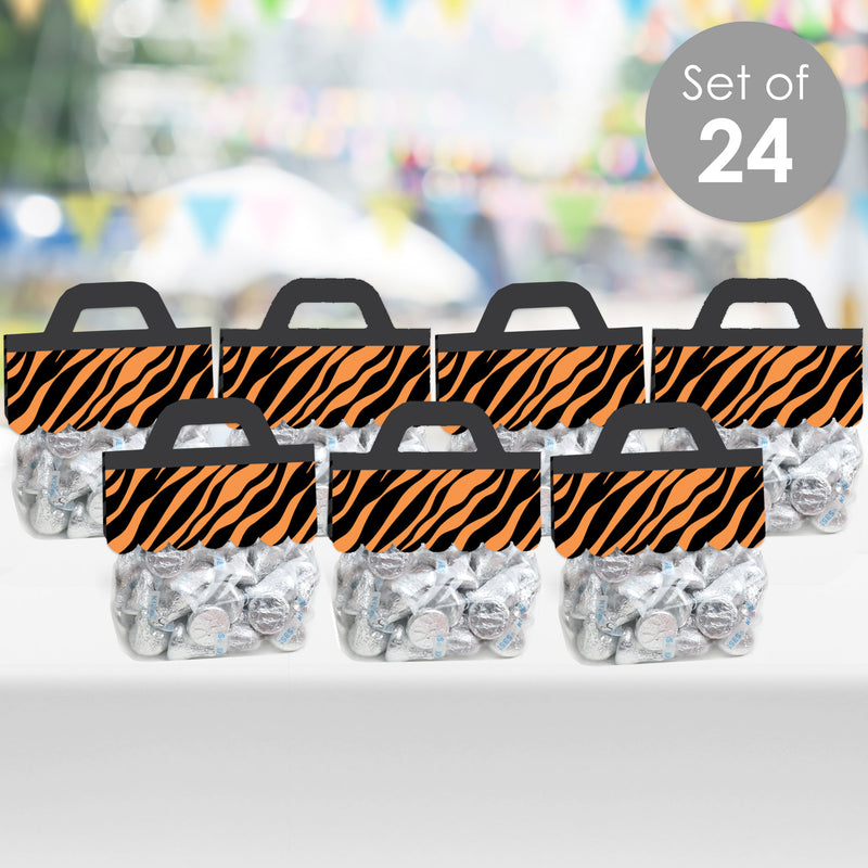 Tiger Print - DIY Jungle Party Clear Goodie Favor Bag Labels - Candy Bags with Toppers - Set of 24