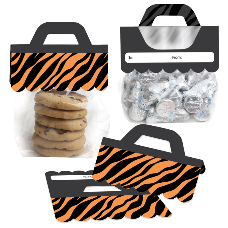 Tiger Print - DIY Jungle Party Clear Goodie Favor Bag Labels - Candy Bags with Toppers - Set of 24