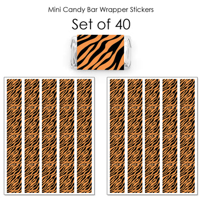 Tiger Print - Mini Candy Bar Wrapper Stickers - Jungle Party Small Favors - 40 Count