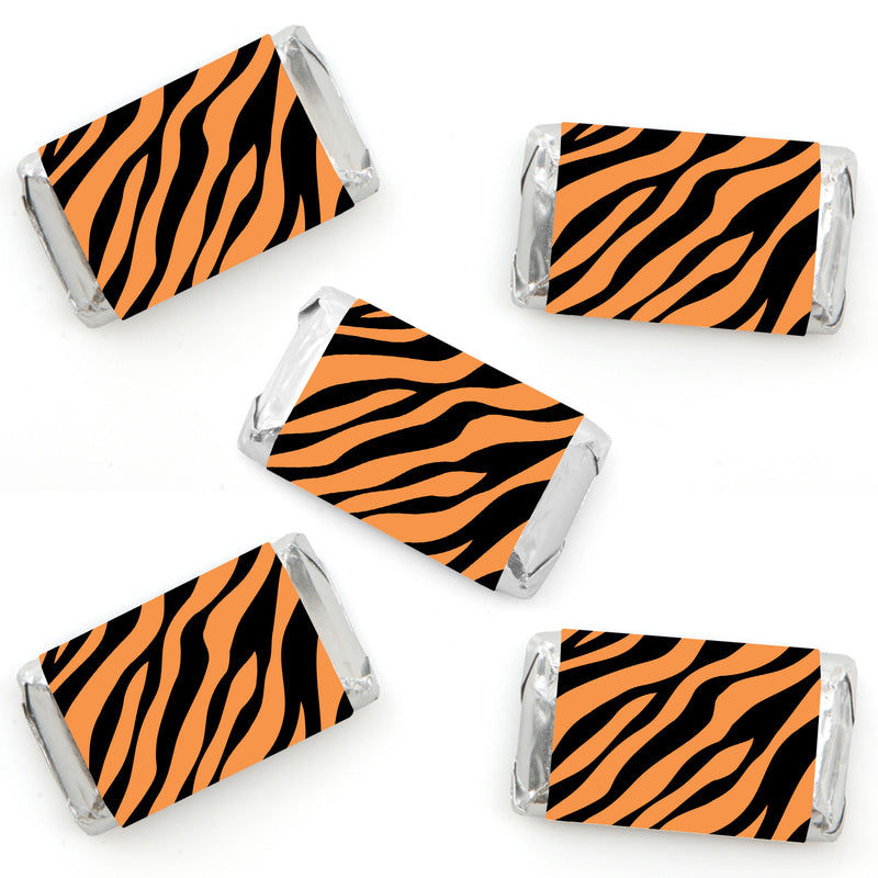 Tiger Print - Mini Candy Bar Wrapper Stickers - Jungle Party Small Favors - 40 Count