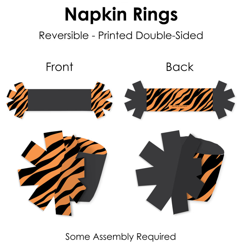Tiger Print - Jungle Party Paper Napkin Holder - Napkin Rings - Set of 24